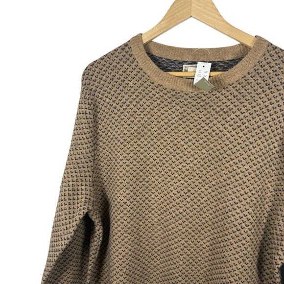 NWT J. Crew Men’s Rugged Merino Wool Bird’s Eye Sweater in Tan/Navy Size XL - Picture 9 of 13